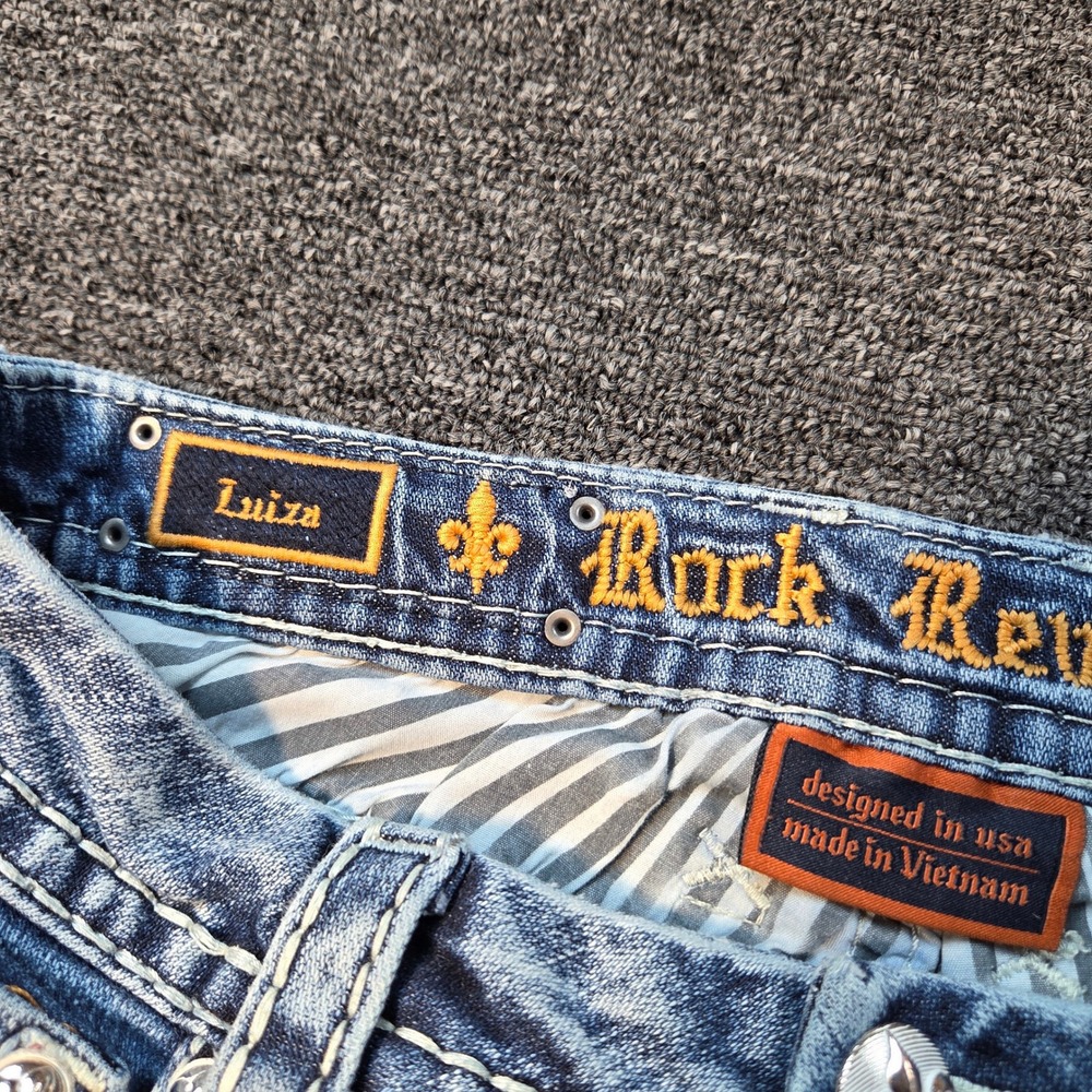 Rock Revival Luiza Denim Shorts Womens 27‎ Blue Embellished Cut Off Y2K EP9127C - Picture 4 of 11
